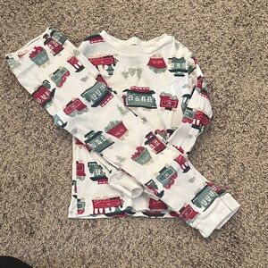Carter's Cream Holiday Train Pajama Set with Red & Green Prints